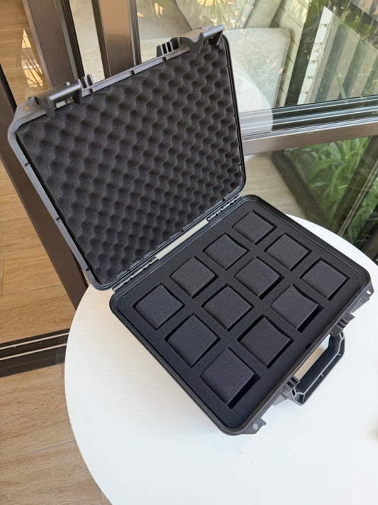 Relojera 12 puestos (estuche profesional para relojes) tipo maleta