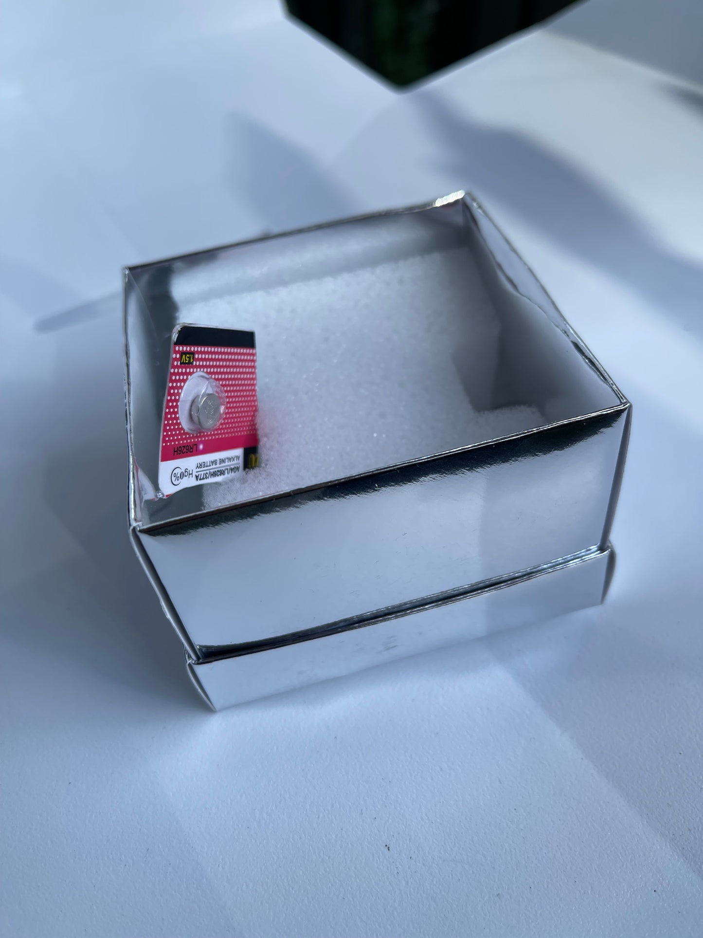 1 caja de protección con 1 pila de repuesto